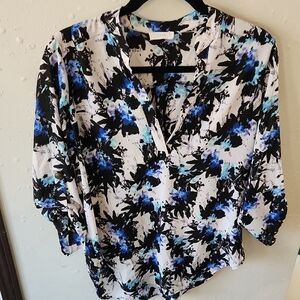 Lush Blue and Black Abstract Blouse